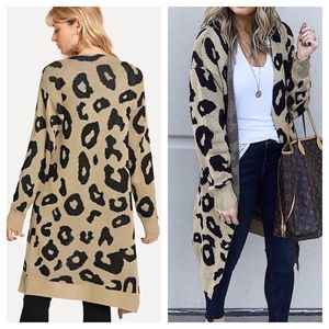 Sweaters - Open Front Leopard Print Cardigan Sweaters - Open Front Leopard Print Cardigan